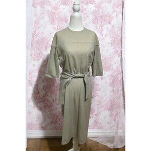 VTG 50s Dress Sz 30w Blouson Cream Wool Tie Waist 3/4 Sleeve Allison Ayres 1950s